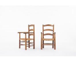 Armchairs in oak and straw seat 1950 set of 2