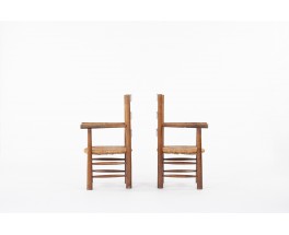 Fauteuils en chêne et assise paille 1950 set de 2