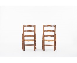 Armchairs in oak and straw seat 1950 set of 2