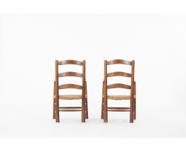 Fauteuils en chêne et assise paille 1950 set de 2