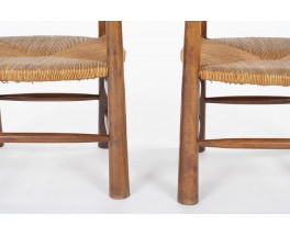 Fauteuils en chêne et assise paille 1950 set de 2