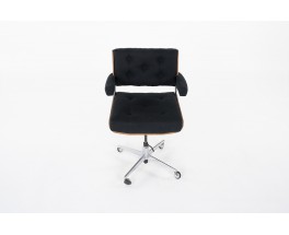 Fauteuil de bureau Alain Richard en noyer et lin noir 1970