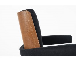 Fauteuil de bureau Alain Richard en noyer et lin noir 1970