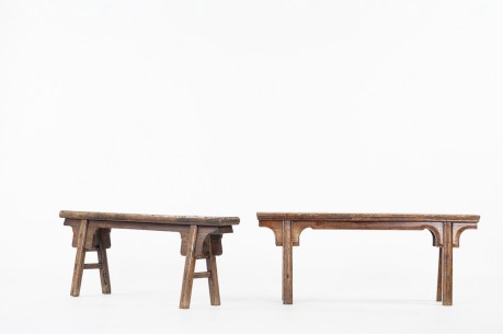 Bancs en orme design chinois 1900 set de 2