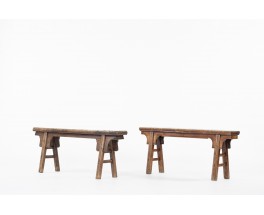 Benches in elm Chinese design 1900 set of 2