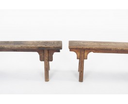 Bancs en orme design chinois 1900 set de 2