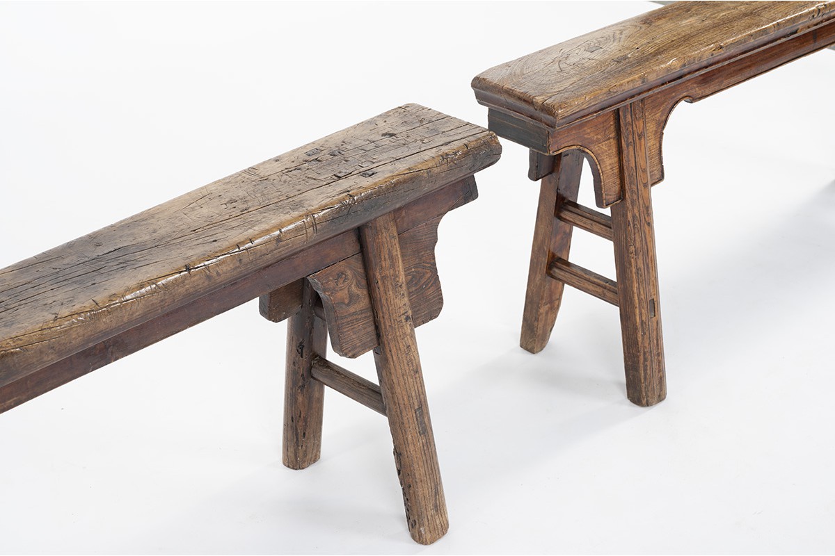 Benches in elm Chinese design 1900 set of 2