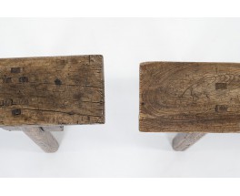 Bancs en orme design chinois 1900 set de 2