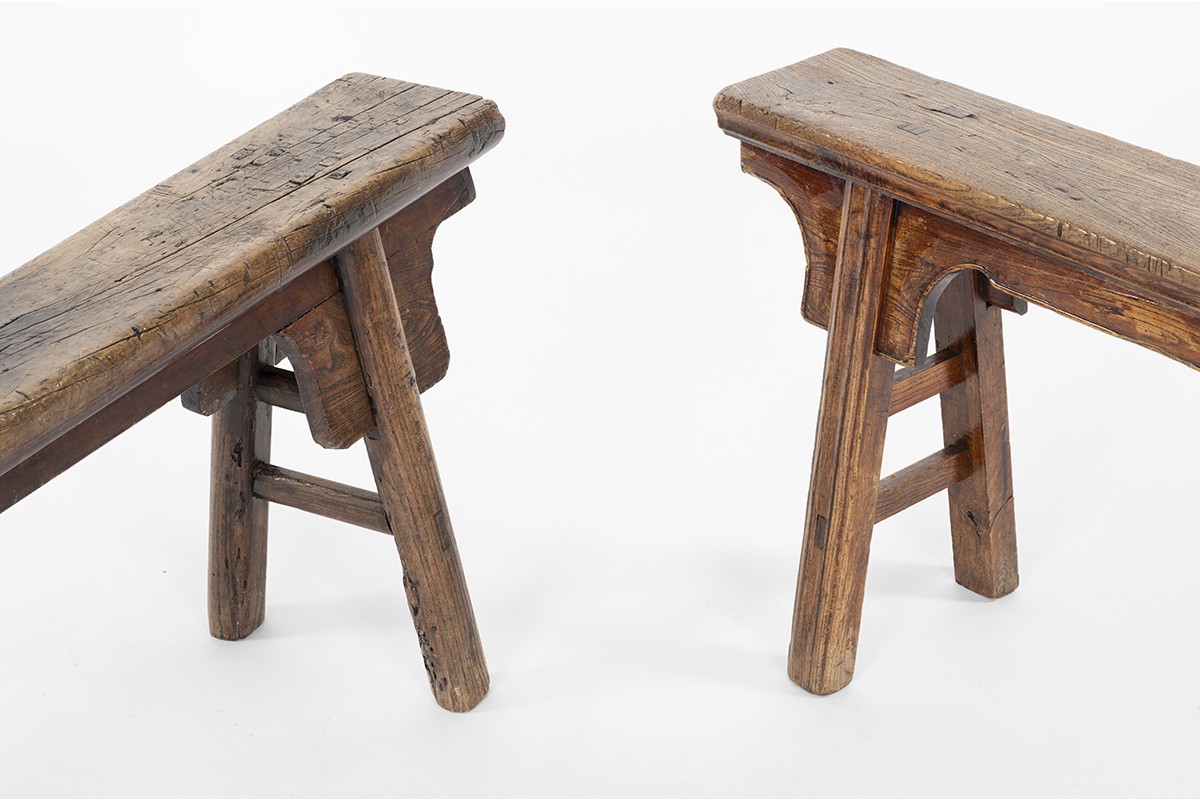 Benches in elm Chinese design 1900 set of 2