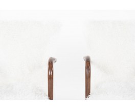 Armchairs in mahogany and white fur imitation fabric 1950 set of 2