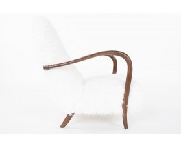 Armchairs in mahogany and white fur imitation fabric 1950 set of 2