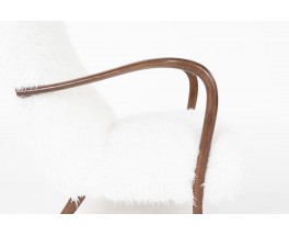 Armchairs in mahogany and white fur imitation fabric 1950 set of 2