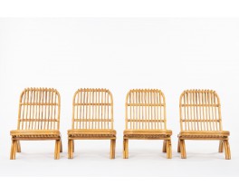 Folding rattan armchairs 1950 set of 2