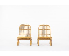 Folding rattan armchairs 1950 set of 2