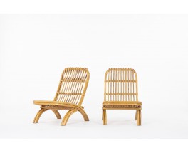 Folding rattan armchairs 1950 set of 2