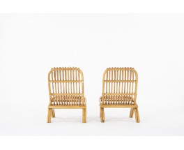 Folding rattan armchairs 1950 set of 2