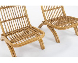 Folding rattan armchairs 1950 set of 2