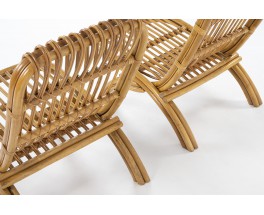 Folding rattan armchairs 1950 set of 2