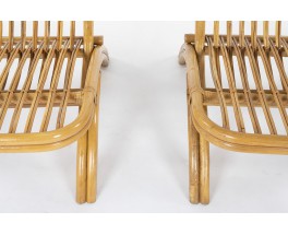 Folding rattan armchairs 1950 set of 2