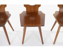 Chairs in mahogany with compass feet and gouged backrest 1950 set of 4