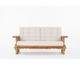 Sofa in pine and Maison Thevenon linen Swedish design 1950