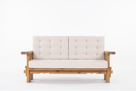 Canapé en pin et lin Maison Thevenon design suédois 1950