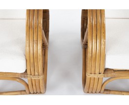 Armchairs in rattan and terry fabric Maison Thevenon 1950 set of 2