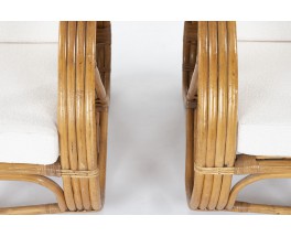 Fauteuils en rotin et tissu bouclette Maison Thevenon 1950 set de 2