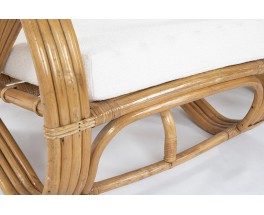 Fauteuils en rotin et tissu bouclette Maison Thevenon 1950 set de 2