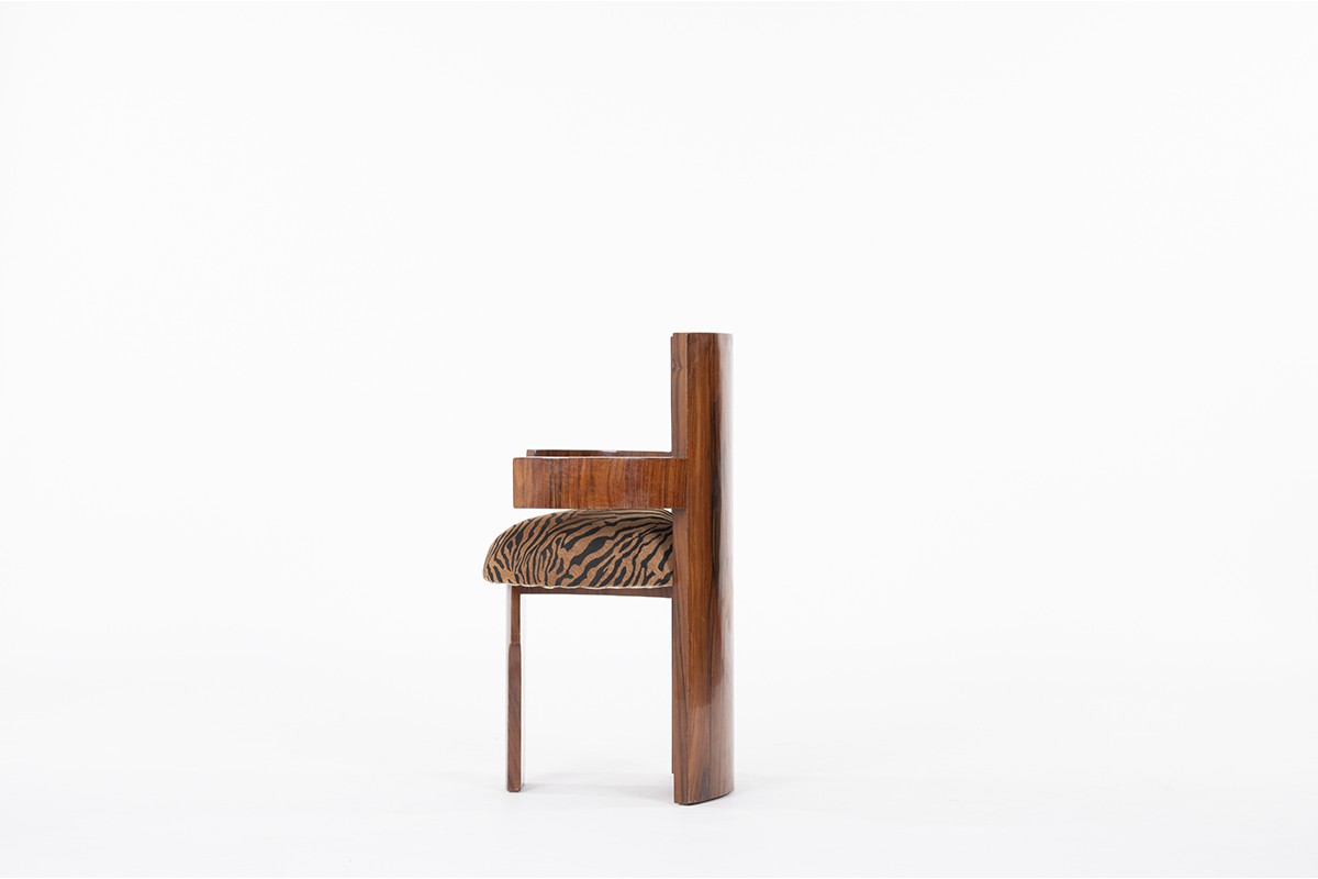 Armchair in rosewood veneer and zebra fabric design Art Deco 1930