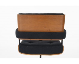 Alain Richard office armchairs in walnut and black linen 1970