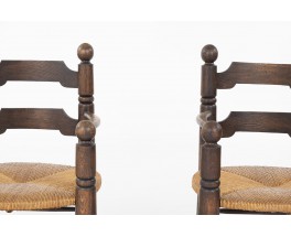 Charles Dudouyt armchairs in oak and straw 1930 set of 2