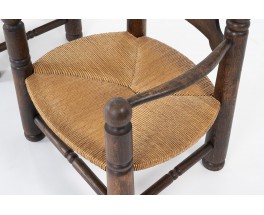 Fauteuils Charles Dudouyt en chêne et paille 1930 set de 2