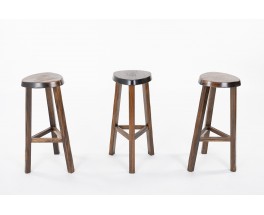 Bar stools in dark elm 1980 set of 3