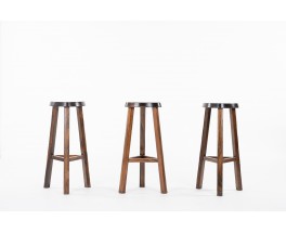 Bar stools in dark elm 1980 set of 3