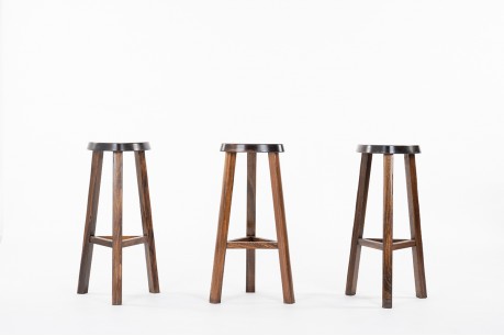 Bar stools in dark elm 1980 set of 3