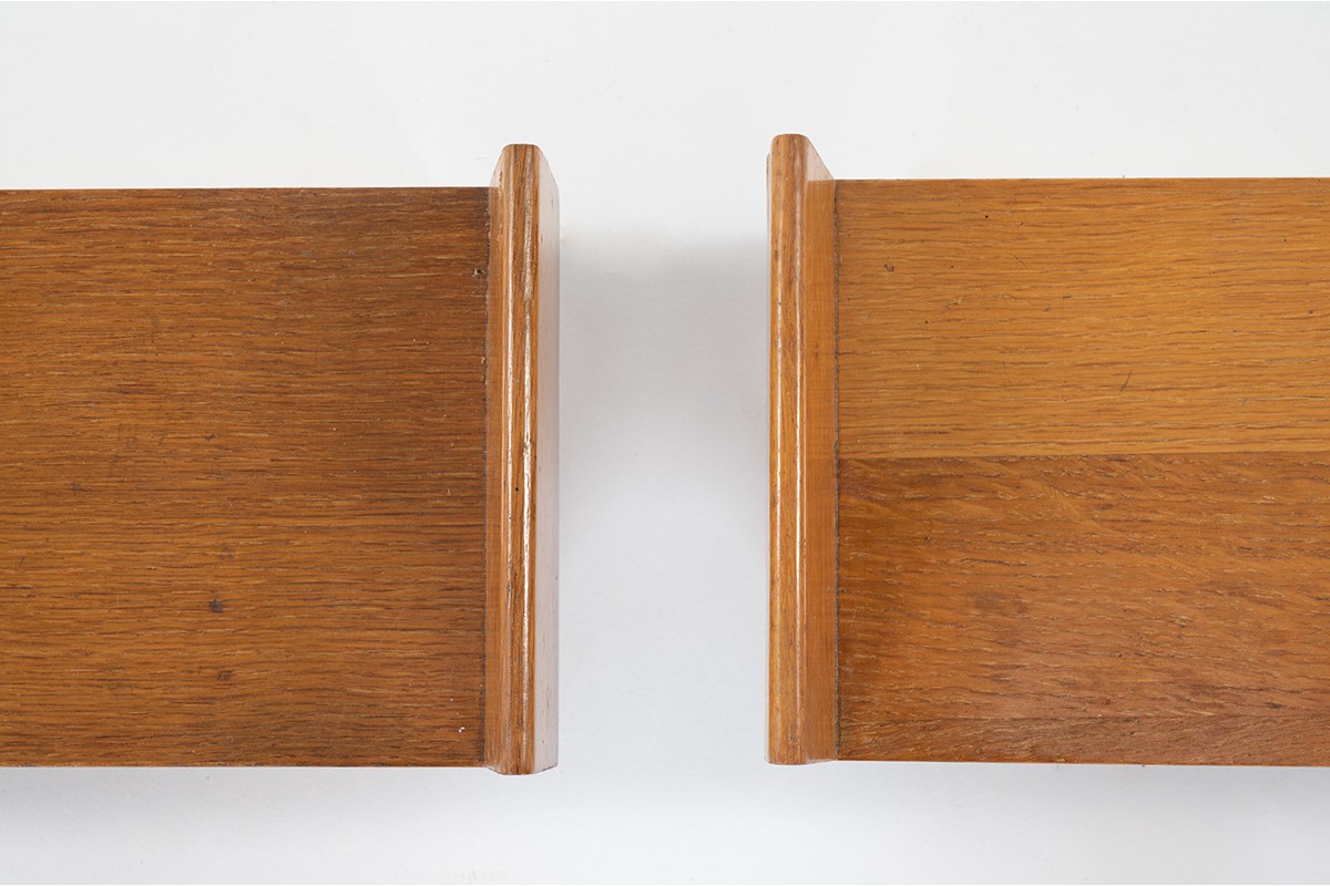 Wall-mounted nightstands in oak design reconstruction 1950 set of 2