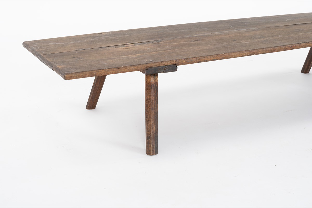 Table basse rectangulaire en chêne design brutaliste 1950