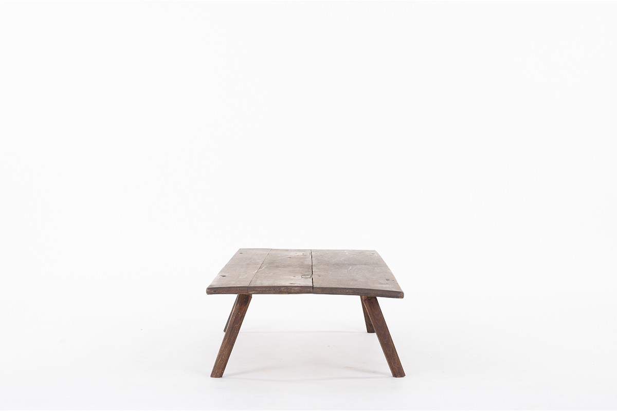 Table basse rectangulaire en chêne design brutaliste 1950