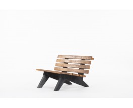 Bench with slats in pine with black base 1950