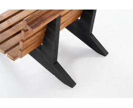 Bench with slats in pine with black base 1950