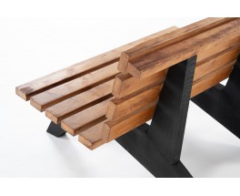 Bench with slats in pine with black base 1950