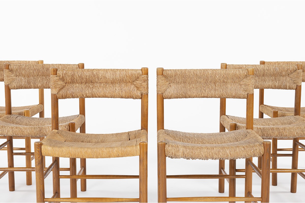 Chairs model Dordogne in ash and straw edition Sentou 1980 set of 6