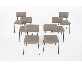 Chairs in metal and brown Snowy fabric edition Airborne 1950 set of 6