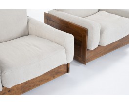 Fauteuils en bois exotique et coussins lin 1950 set de 2