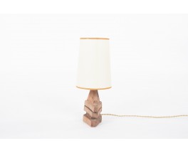 Table lamp in sandstone and beige paper lampshade 1950