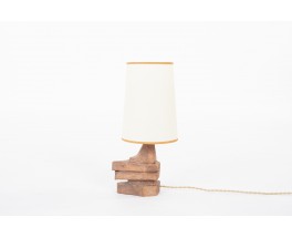 Table lamp in sandstone and beige paper lampshade 1950
