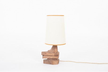 Table lamp in sandstone and beige paper lampshade 1950
