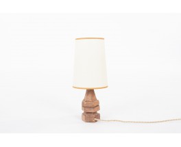 Table lamp in sandstone and beige paper lampshade 1950