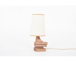 Table lamp in sandstone and beige paper lampshade 1950